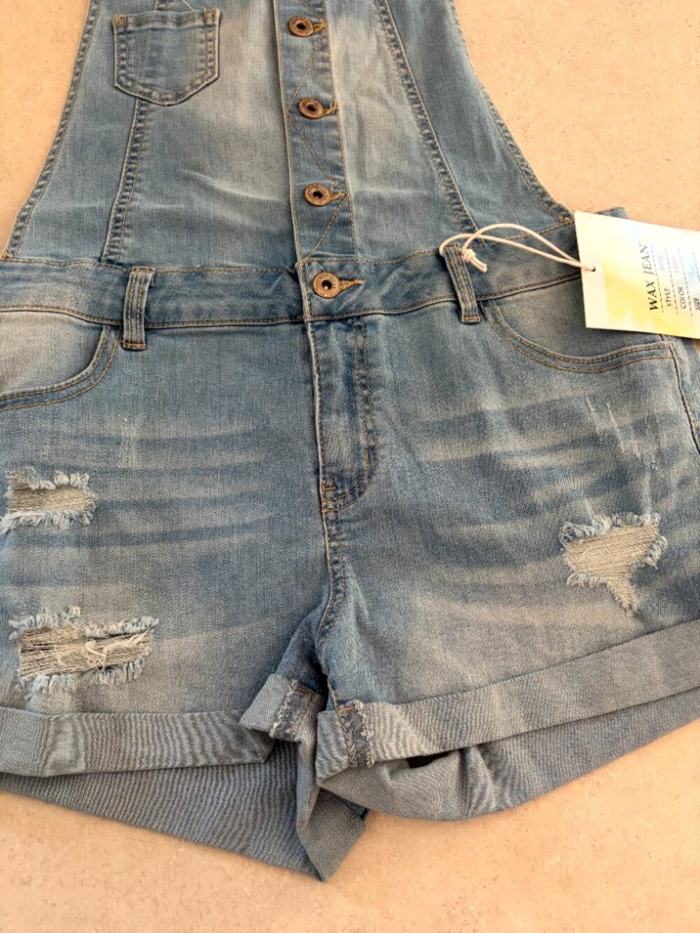 NWT Wax Jean Women Junior Blue Denim Short Overalls Romper  Size L - Picture 3 of 10